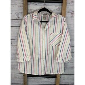 Chico’s Linen Blend Multicolored Striped Button-Up Shirt Women’s XL 3/4 Sleeve